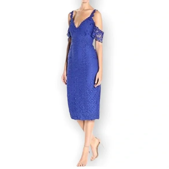 Nicole Miller | Dresses | Nicole Miller Blue Lace Combos Cold Shoulder  Cocktail Dress 2 | Poshmark